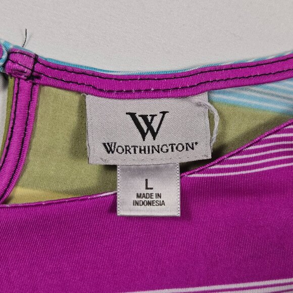 Worthington Multicolor Striped Sleeveless Blouse Summer Brights Size L‎ - Picture 5 of 9